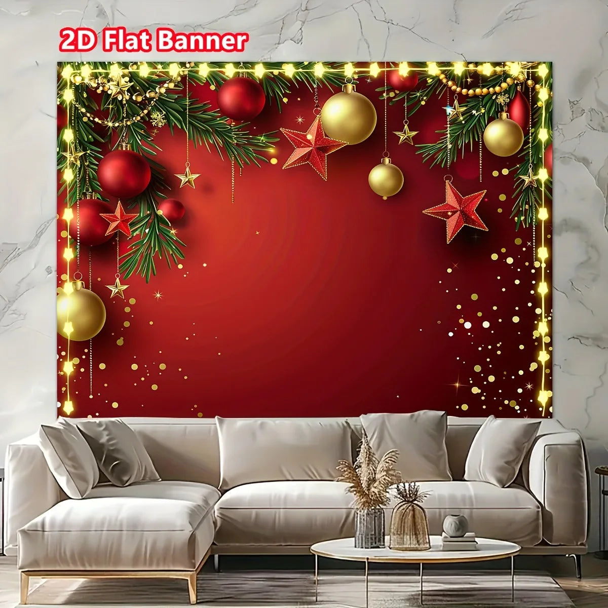 1Pc Christmas Themed Photography Backdrop with Twinkling Stars, Christmas Balls and Pine Branches, Perfect for Winter Decoration
