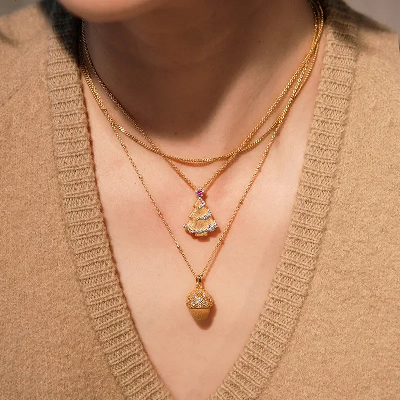 Bellux Fine Jewelry Christmas gift Christmas Tree Design Red Corundum Necklace 925 Silver Pendant New Year's Gift