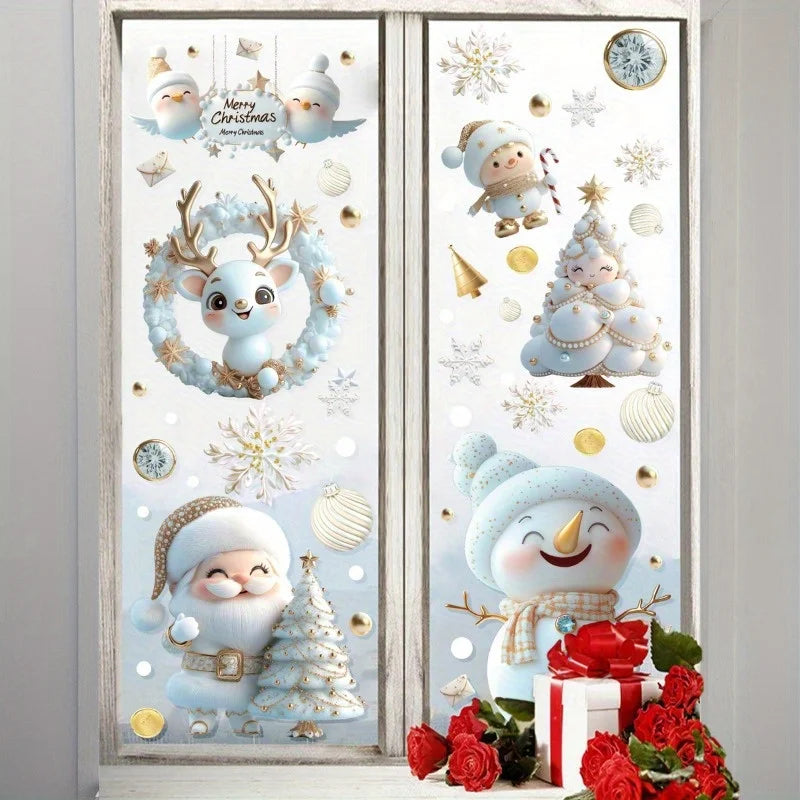 9 Sheets Christmas Window Clings - Removable Static Stickers with Santa, Snowman, Reindeer, Christmas Tree - No Residue