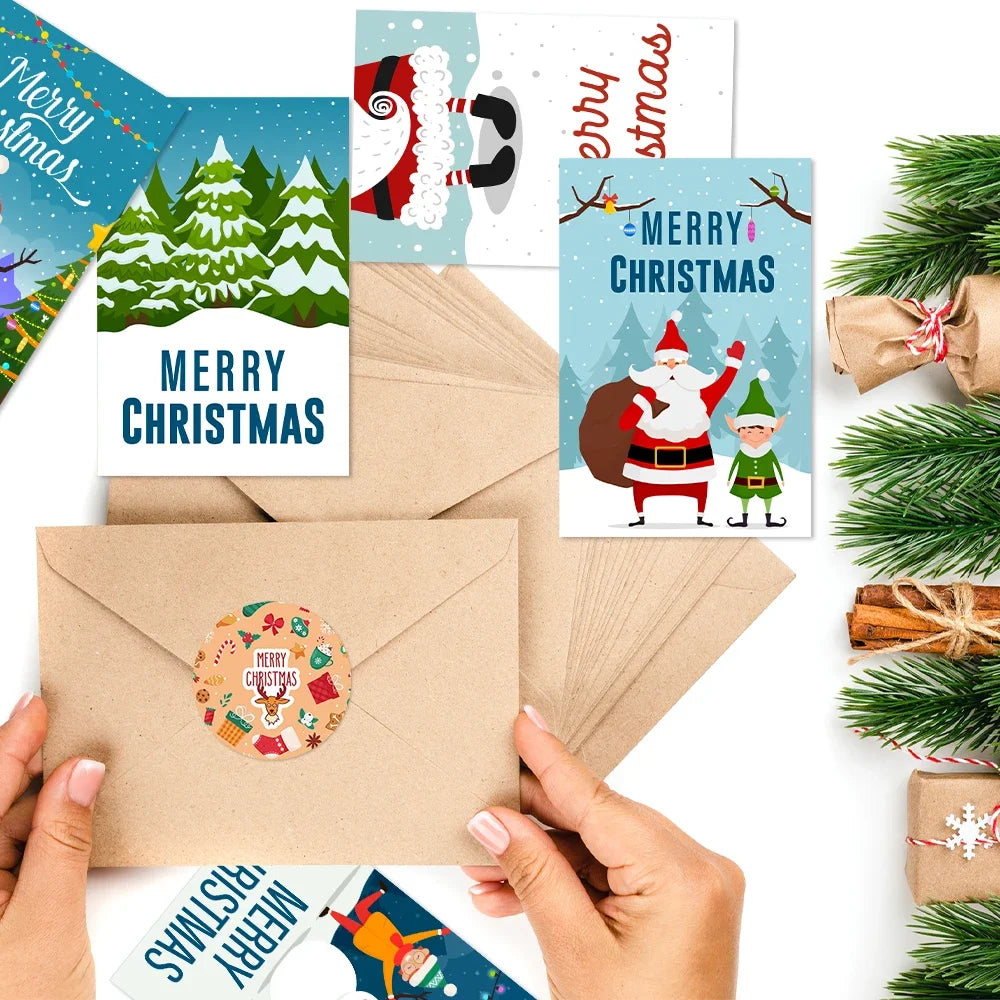 26pcs/set Merry Christmas Fold Greeting Cards with Envelopes Xmas Party DIY Gift Card New Year Party Decorations Navidad Noel