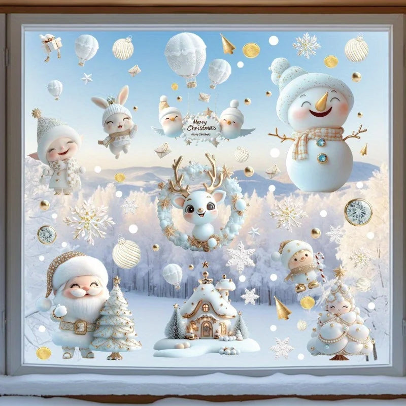 9 Sheets Christmas Window Clings - Removable Static Stickers with Santa, Snowman, Reindeer, Christmas Tree - No Residue
