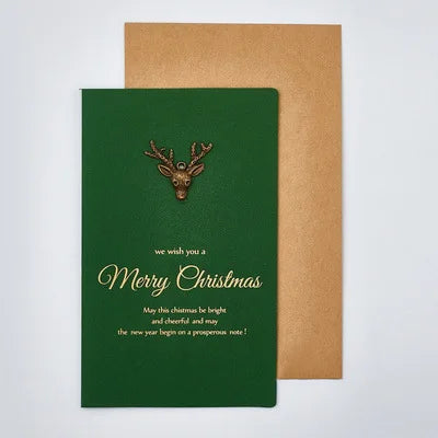 6Pcs Gold Embossed Chrismas Card Greeting Cards Merry Xmas Party Invitations Letter Greeting Cards with Envelope