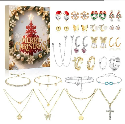 2028 Christmas Advent Jewelry Calendar Gift Box Holiday Crystal Bracelet Jewelry Set For Women Birthday Valentines