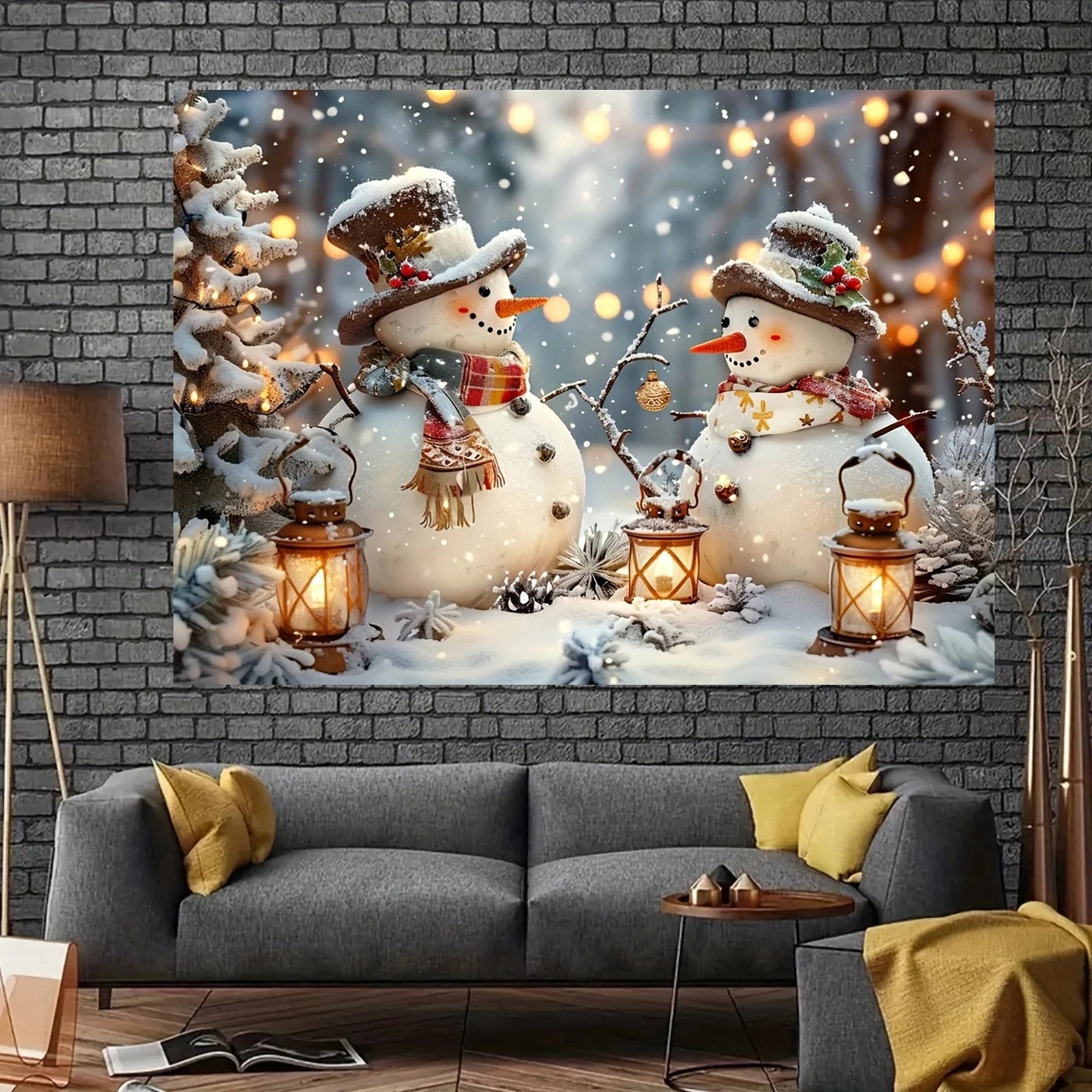Christmas and Winter Wonderland Photography Background Snowman Pine and snowflake pattern background for parties and photos