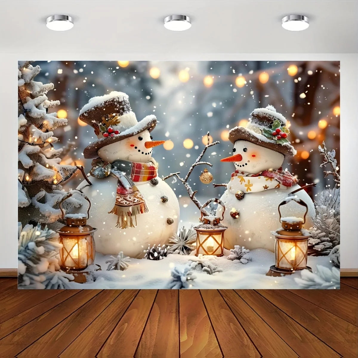 Christmas and Winter Wonderland Photography Background Snowman Pine and snowflake pattern background for parties and photos