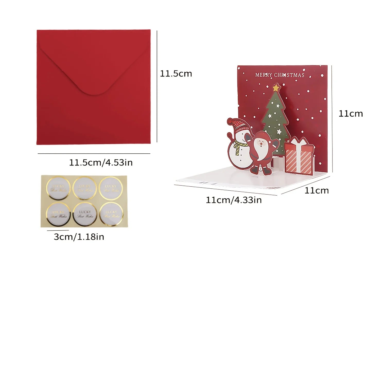 12pcs/set Christmas Cards with Envelopes Sticker Christmas Tree Gift Cards Holiday Greeting Cards Decorations, Festive Cards