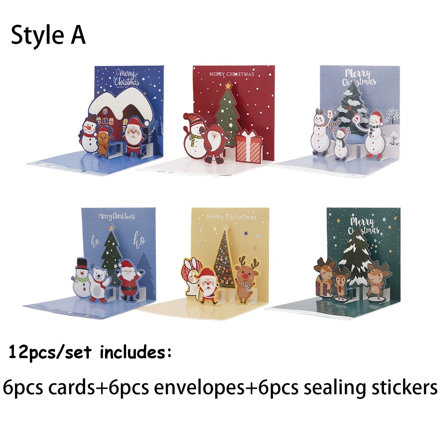 12pcs/set Christmas Cards with Envelopes Sticker Christmas Tree Gift Cards Holiday Greeting Cards Decorations, Festive Cards