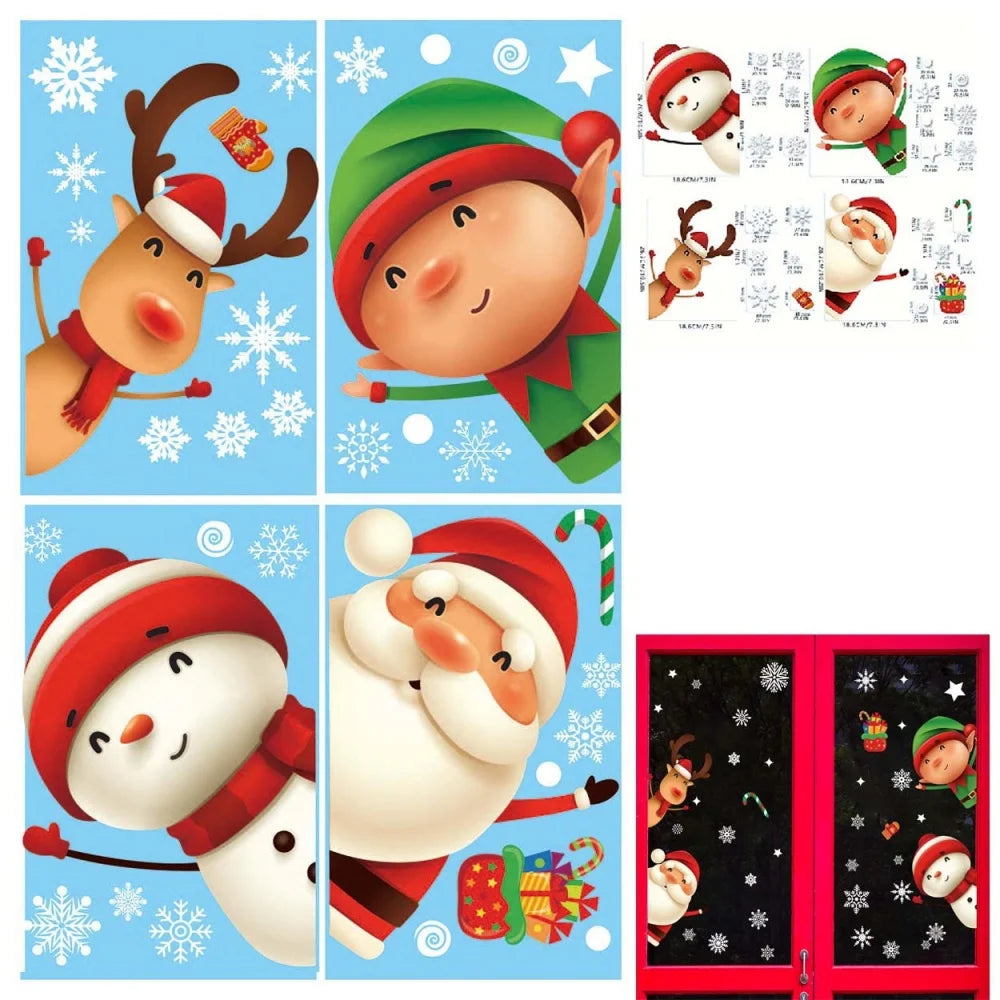 Christmas Window Clings Cute Xmas Decorations for Winter Holiday Home Party Santa Reindeer Snowman Snowflake Stickers for Glass
