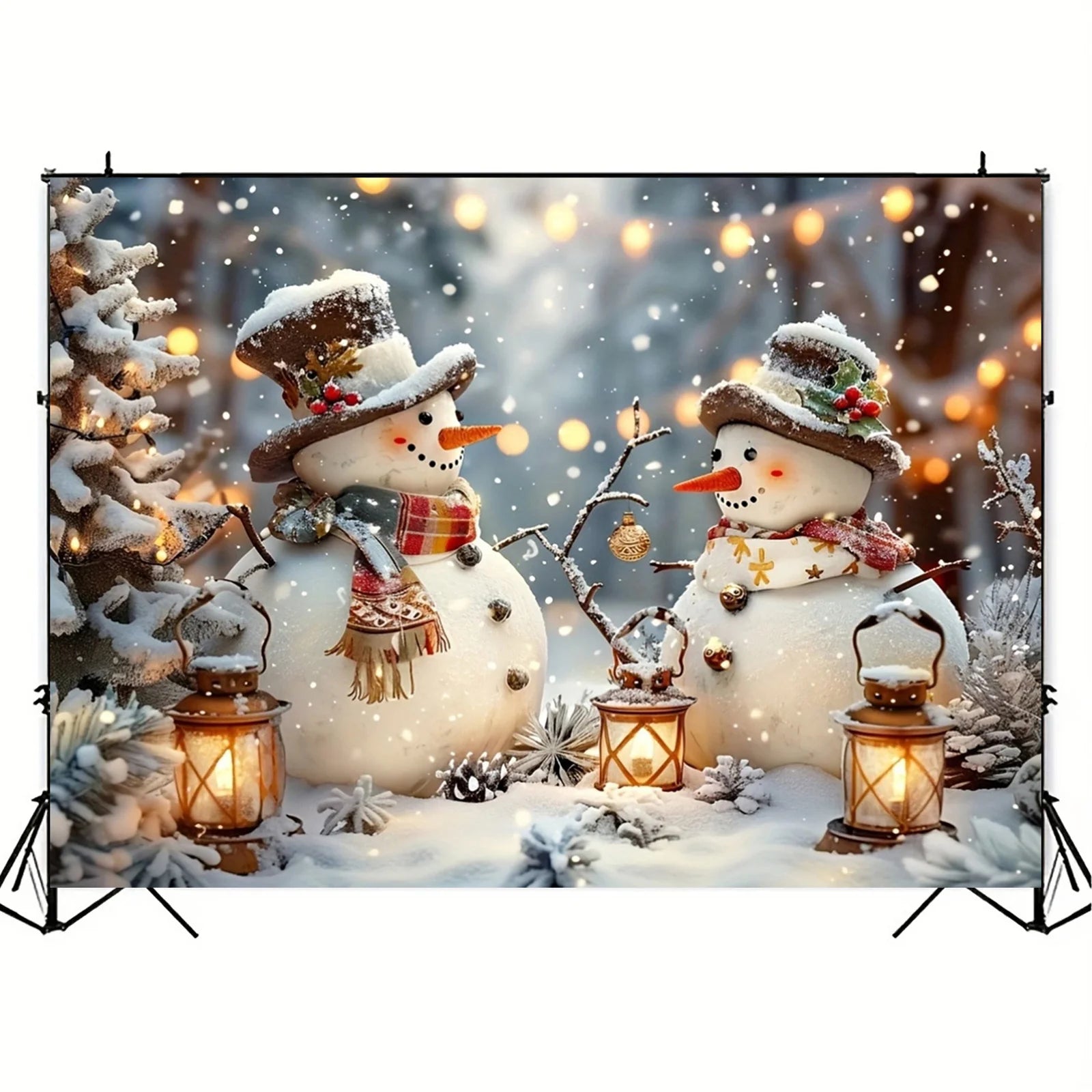 Christmas and Winter Wonderland Photography Background Snowman Pine and snowflake pattern background for parties and photos