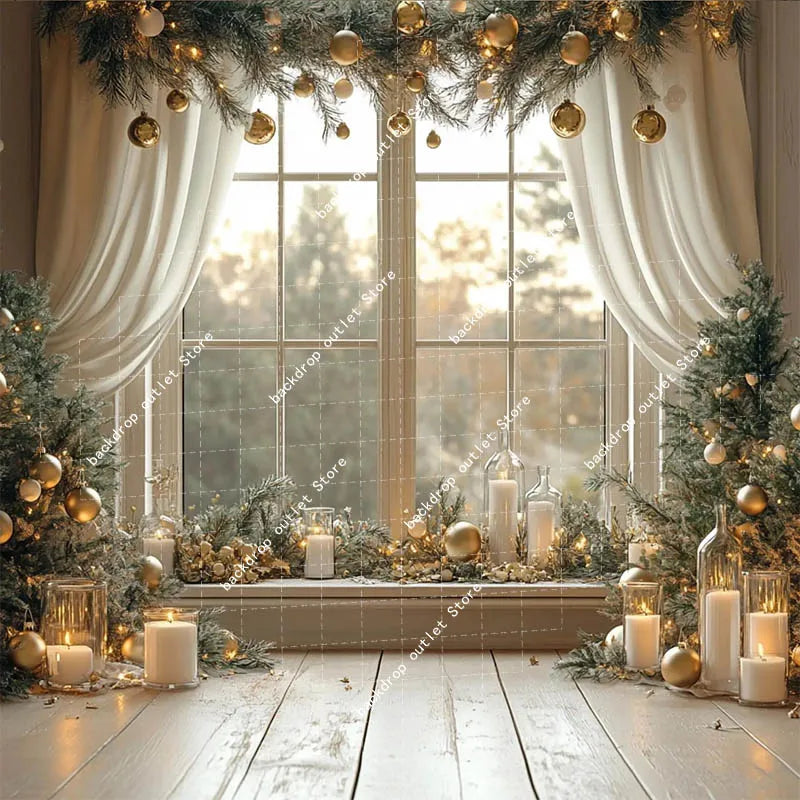 Christmas Celebration Photography Background Winter Window Glitter Xmas Tree Kids Family Portrait Decor Backdrop Photo Studio