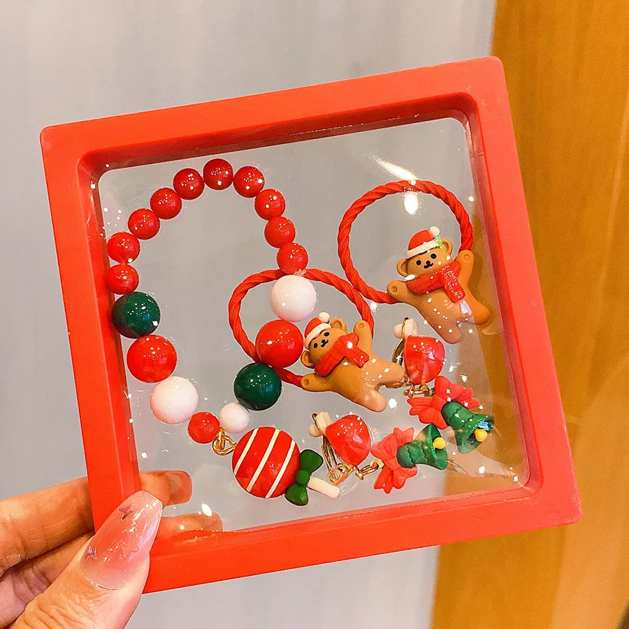 Children's Christmas Gift Jewelry Set: Colorful Bracelet, Versatile Ring & Headrope– Ideal Festive Xmas Present for Boys & Girls