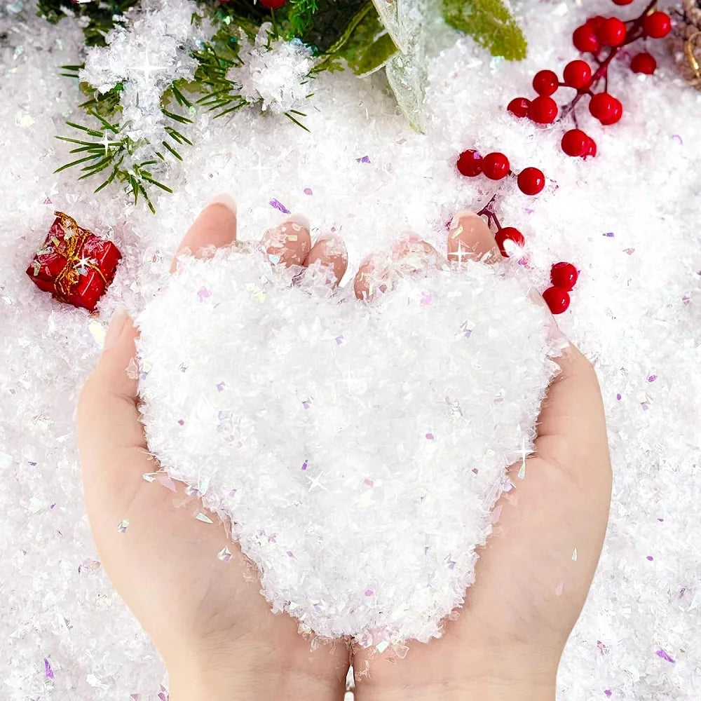 50g/100g Christmas Snow Decoration White Shiny Artificial Snow Acrylic Snow for Christmas Scene Decoration Fake Snow Decoration