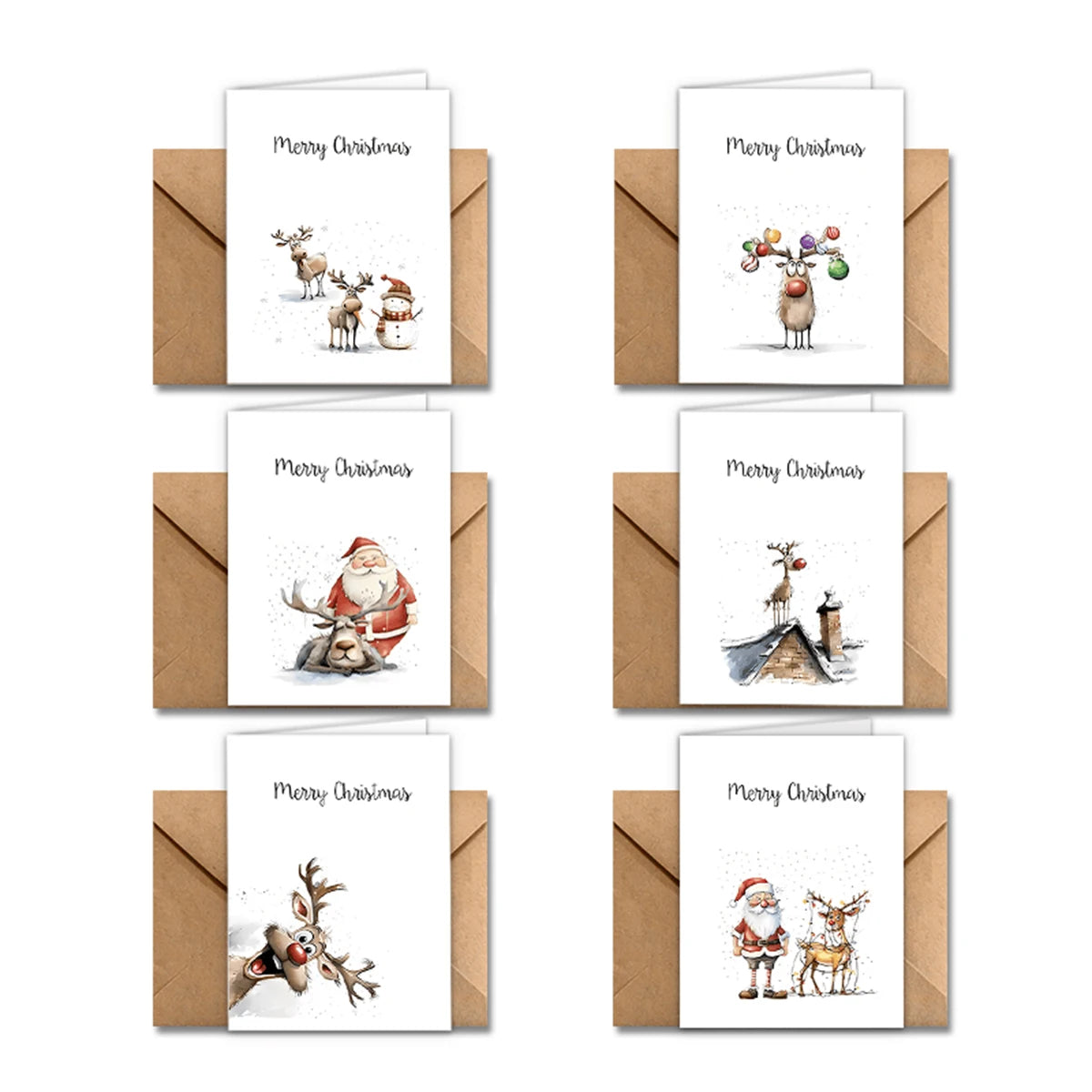 6 Set Festive Christmas Greeting Cards, With Envelopes, Thank You Greeting Cards for Christmas and New Year