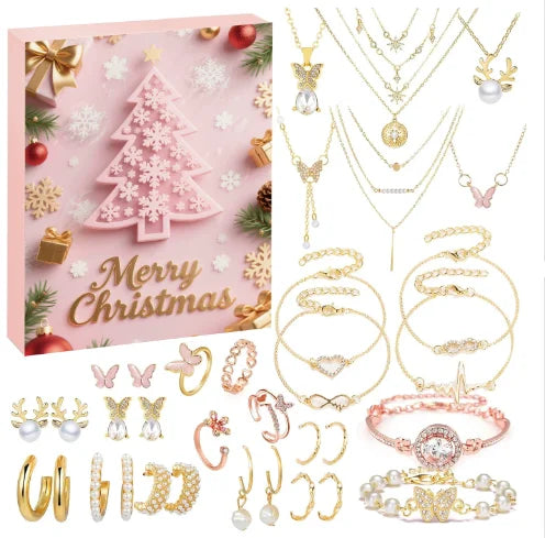 2028 Christmas Advent Jewelry Calendar Gift Box Holiday Crystal Bracelet Jewelry Set For Women Birthday Valentines
