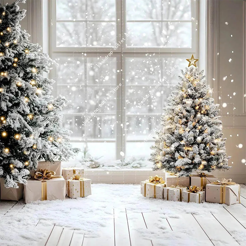 Christmas Celebration Photography Background Winter Window Glitter Xmas Tree Kids Family Portrait Decor Backdrop Photo Studio